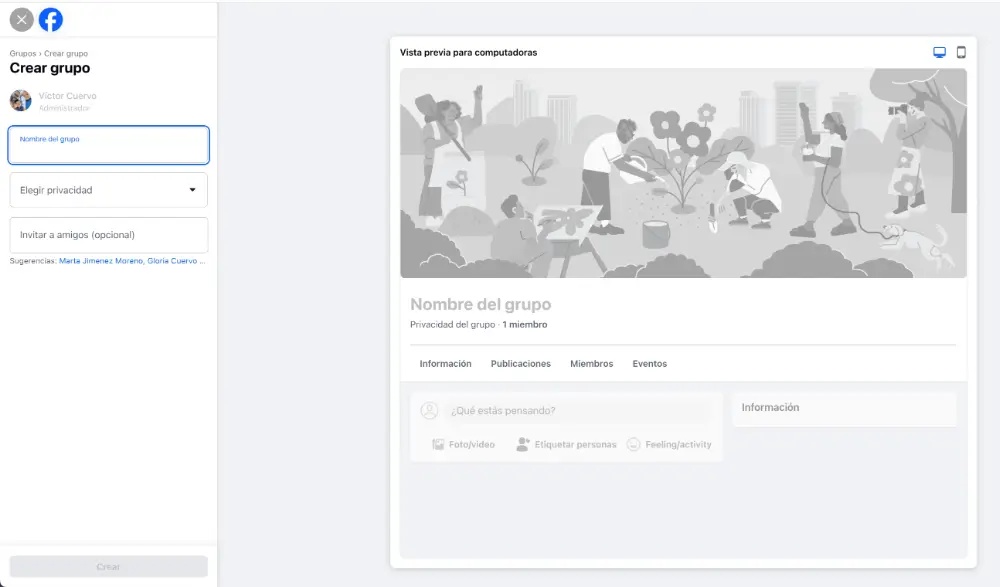 Información para crear un Grupo de Facebook